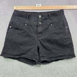 Silver Crush Womens High Waisted Black Denim Shorts Triple Button Size 11/30